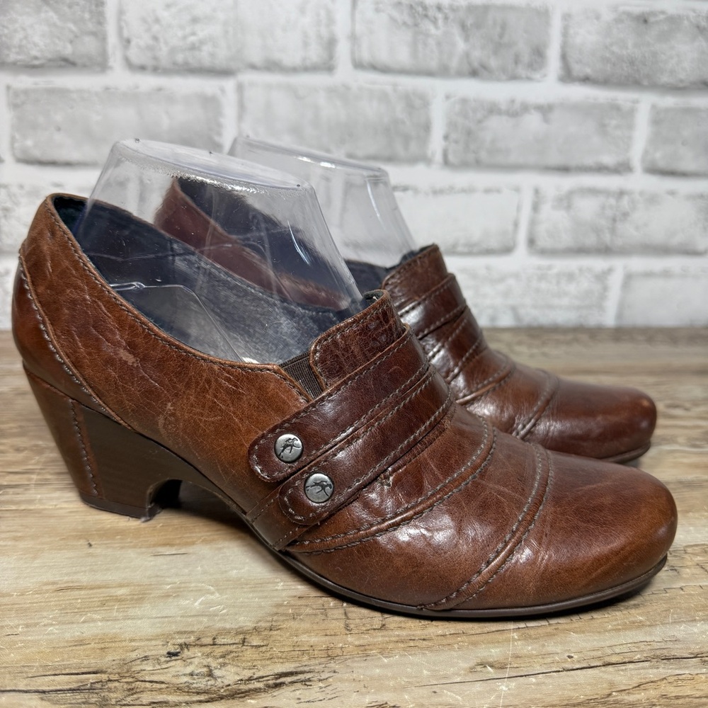 Fluchos Women’s Brown Leather Heeled Loafers 39 Comodo Flexible Comfort Shoes